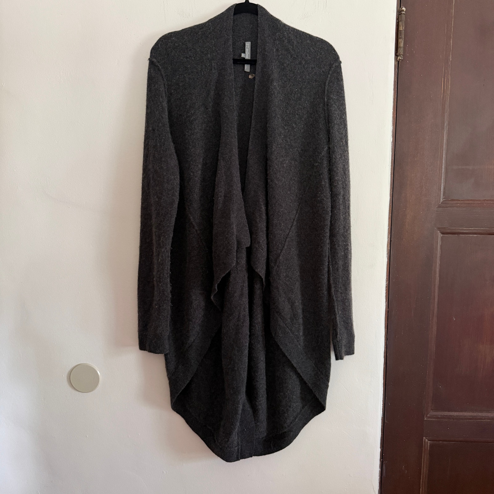 27 Miles Malibu Dark Gray Cashmere Open Front Cardigan Long Yoga Wrap Medium